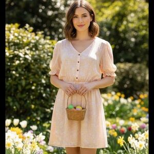 HURLEY Peasant mini Dress liberty floral Tropical Peach cottagecore pastels